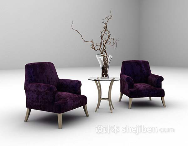 设计本紫色布艺桌椅组合大全3d模型下载
