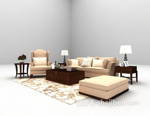 免费浅色欧式沙发推荐3d模型下载
