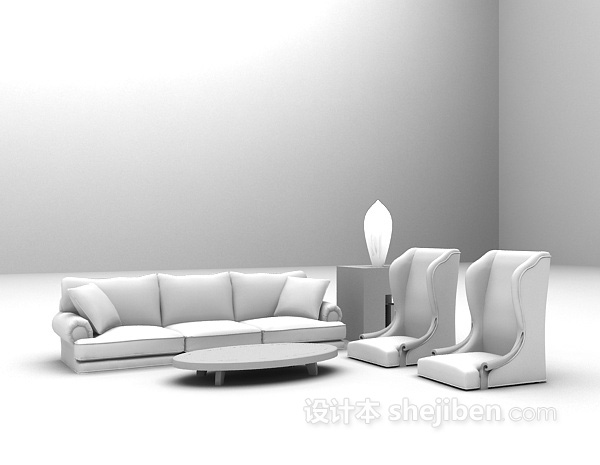 免费白色高背椅组合沙发3d模型下载