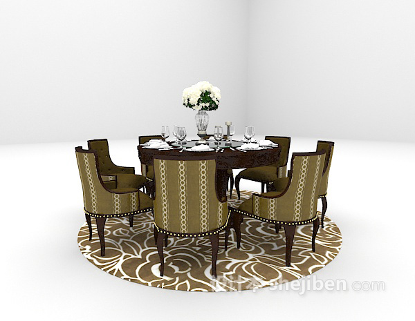 欧式风格2015欧式带地毯餐桌组合欣赏3d模型下载