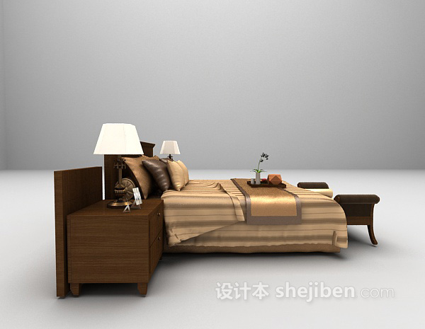 木质棕色床3d模型下载推荐