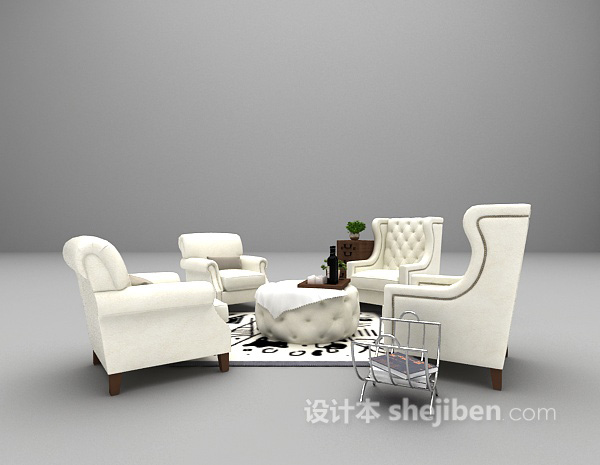 设计本白色欧式沙发组合3d模型下载