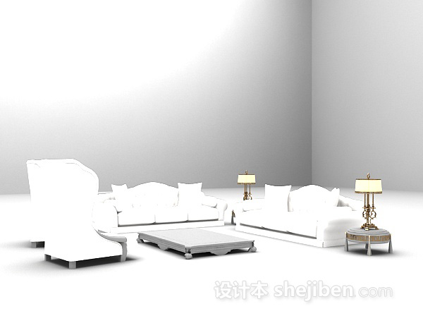 免费白色欧式沙发3d模型下载