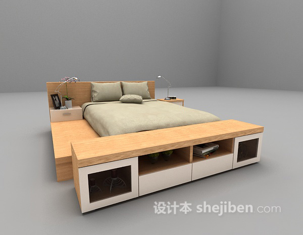 现代风格木质矮床3d模型下载