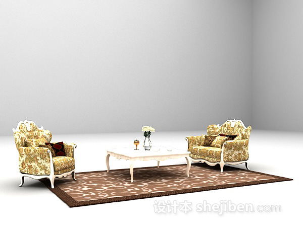 免费欧式灰色组合沙发3d模型下载