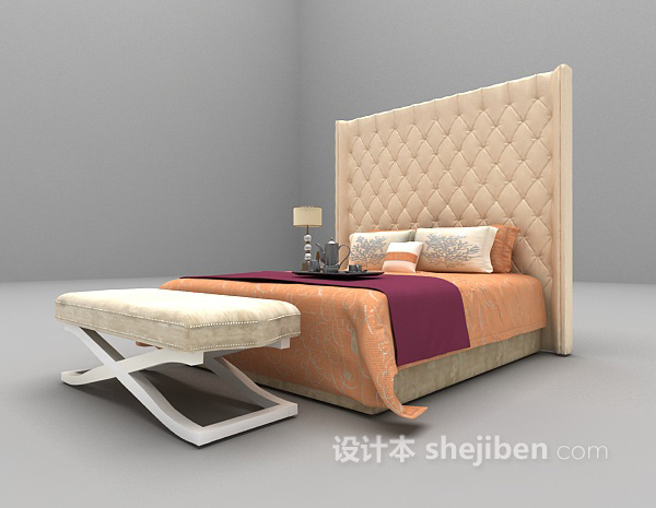 免费白色欧式床3d模型下载