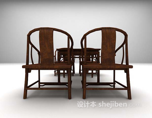 棕色中式桌椅组合3d模型下载