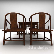 棕色中式桌椅组合3d模型下载