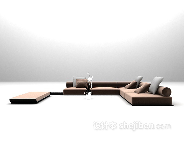 棕色矮沙发3d模型下载