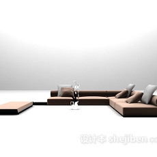 棕色矮沙发3d模型下载