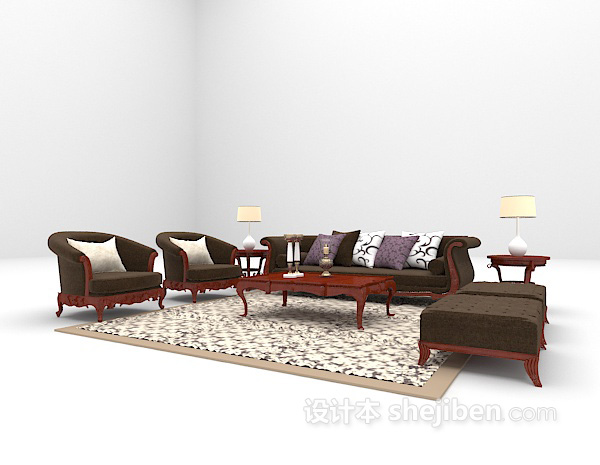 免费欧式棕色沙发免费3d模型下载