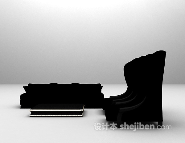 黑色高背椅沙发组合3d模型