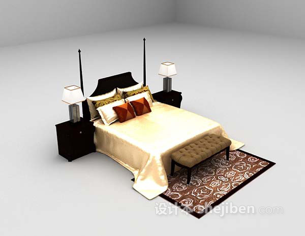 欧式风格欧式黑色床3d模型下载