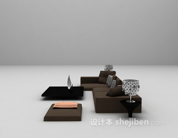 现代风格棕色矮沙发3d模型下载
