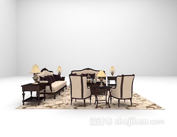 设计本棕色木质组合沙发大全3d模型下载