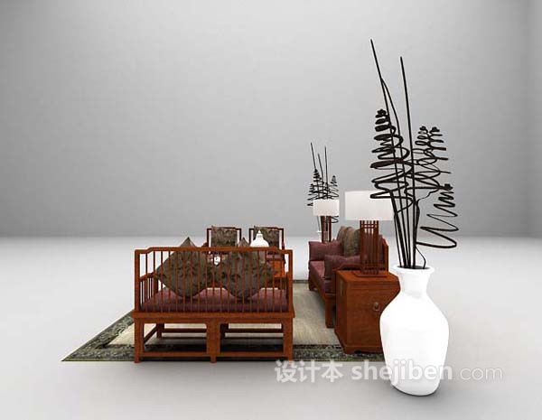 免费实木组合沙发3d模型下载