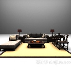新中式沙发组合3d模型下载