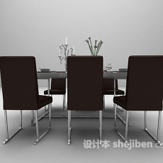木质长形餐桌3d模型下载