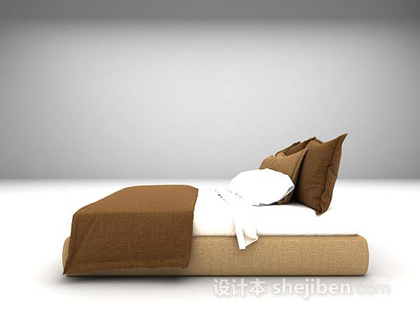 设计本棕色床具3d模型下载