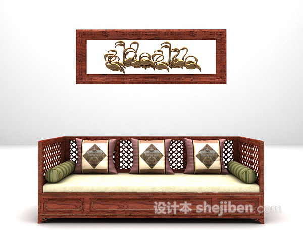 中式风格中式木质沙发推荐3d模型下载
