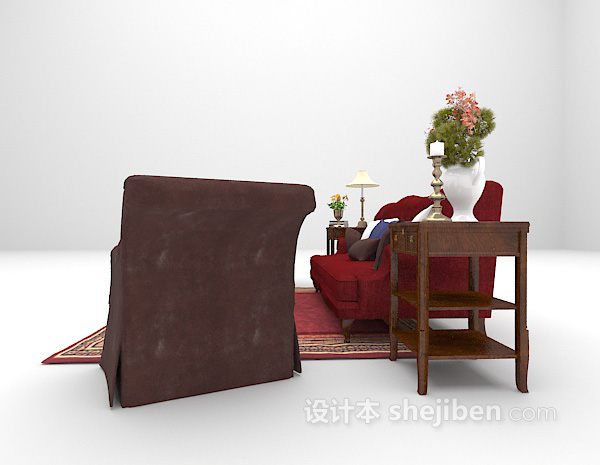 设计本欧式深色沙发3d模型下载