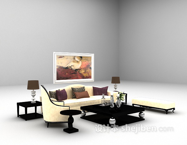 免费欧式家庭组合沙发3d模型下载