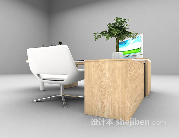 免费灰色木质书桌3d模型下载