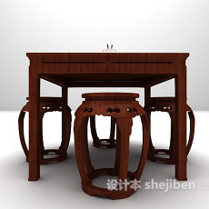 中式桌椅3d模型下载