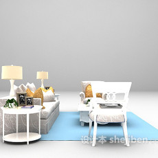 简欧白色沙发组合3d模型下载