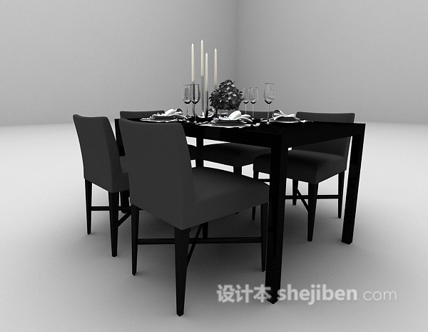 现代风格现代黑色桌椅3d模型下载