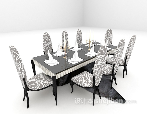欧式风格欧式大气八人餐桌 3d模型下载