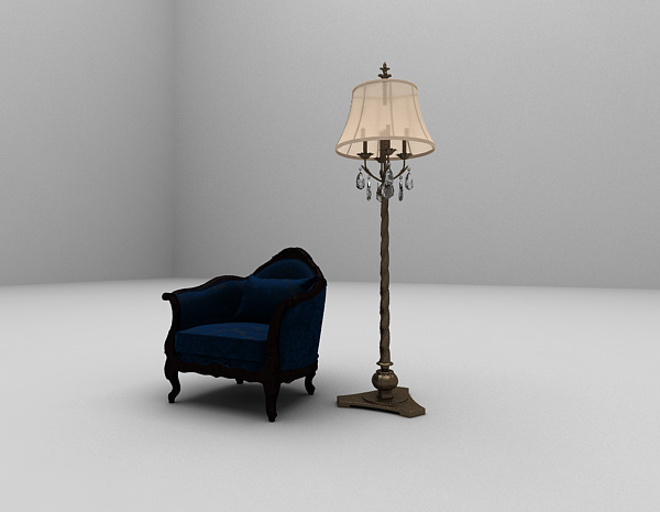 免费欧式蓝色沙发3d模型下载