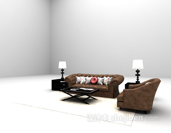免费皮质组合沙发3d模型下载