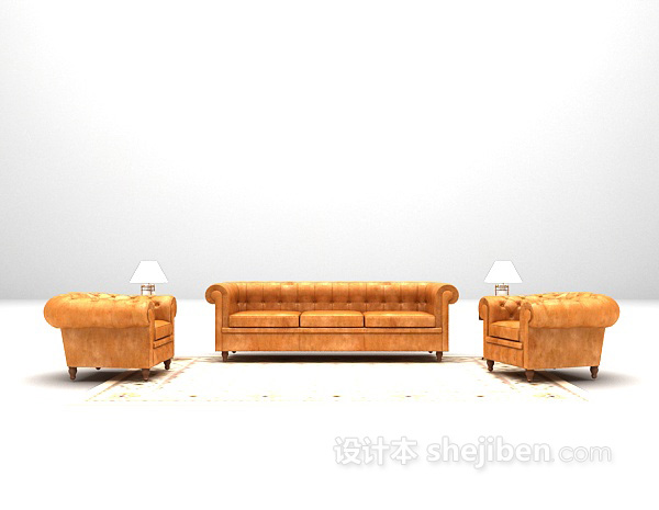 欧式风格欧式皮质沙发组合3d模型下载