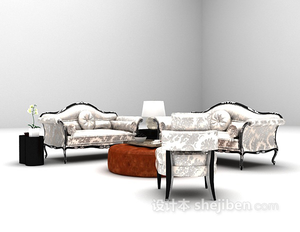 免费白色欧式沙发组合3d模型下载