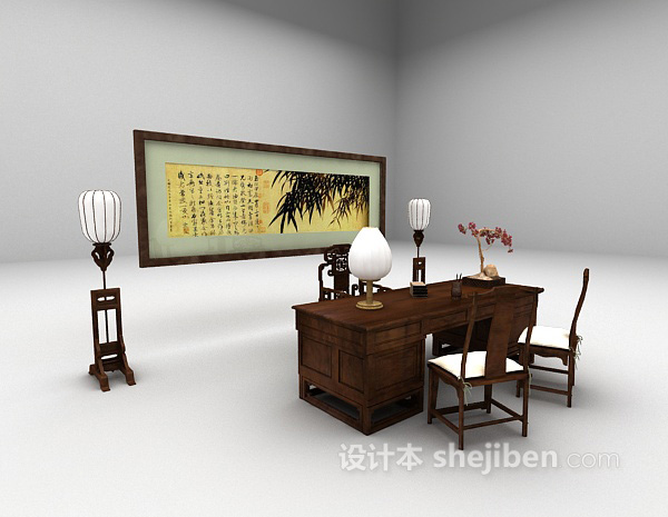 中式风格中式书桌3d模型下载