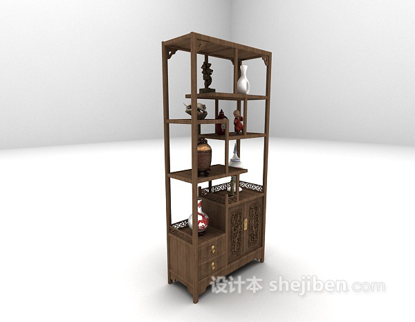 中式风格中式棕色展示柜3d模型下载