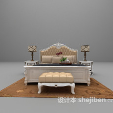 欧式白色床具3d模型下载