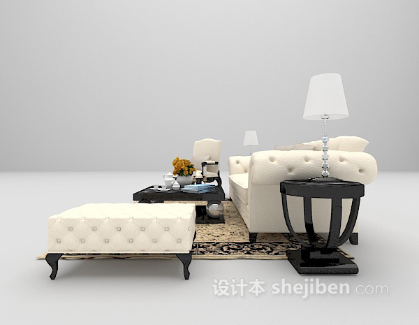 设计本欧式白色组合沙发3d模型下载