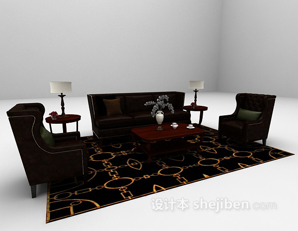 欧式风格深色皮质沙发大全3d模型下载