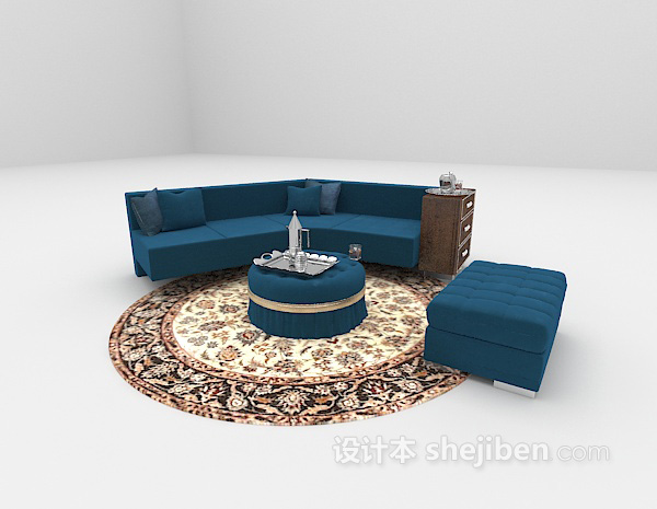 设计本蓝色圆形沙发3d模型下载