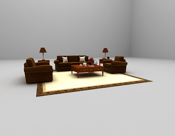 中式风格中式多人沙发3d模型下载