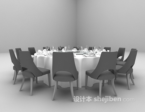 欧式风格圆形桌椅3d模型下载