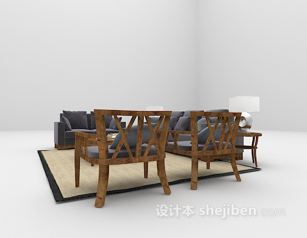 免费木质沙发3d模型下载