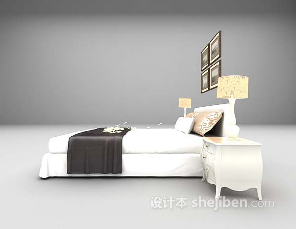 设计本白色床max3d模型下载