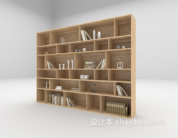 免费现代浅色书柜3d模型下载