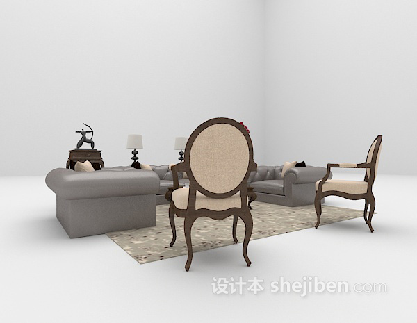 欧式皮质沙发3d模型欣赏