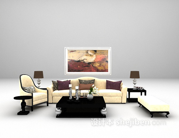 欧式家庭组合沙发3d模型下载