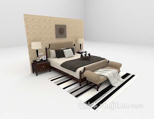 现代风格床具沙发组合3d模型下载