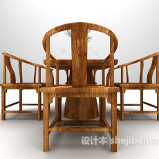 中式木质桌椅推荐3d模型下载